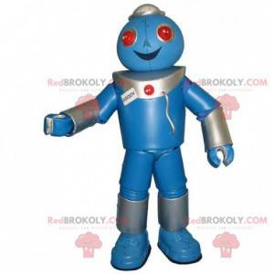 Mascot gigantische grijze en blauwe robot. Robot kostuum -